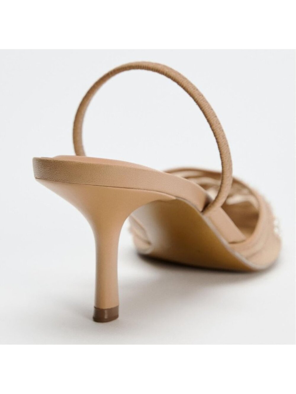 Women's Floral Embroidered Brown Slingback Heels with Pearl Studded Pointed Toe - Picture 6 of 6